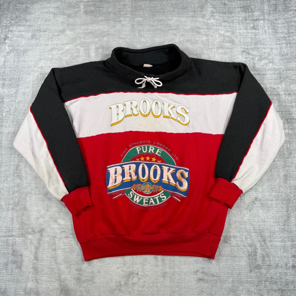Brooks Sweatshirt Mens Large Red Colorblock Mock Neck Vintage 80s High Neck